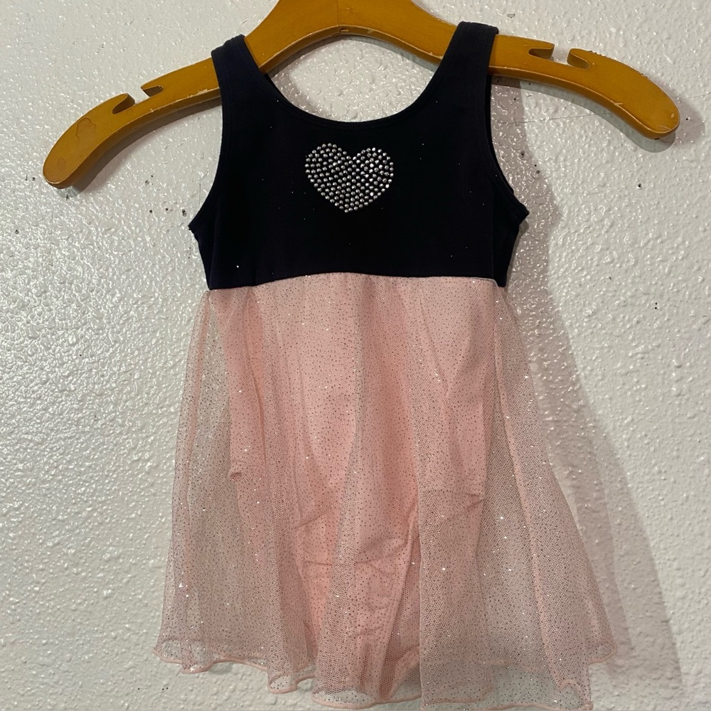 Freestyle Danskin Black pink Sleeveless Leotard wattached Skirt 4/5   Heart